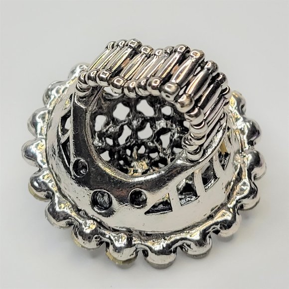 Vintage Crystal Cluster Dome Stretch Ring Adjustable Band Large Cocktail Ring - Picture 9 of 12